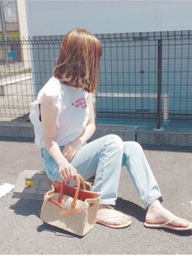 「SEA（シー）のカゴバッグS（かごバッグ）」を使った、かーなさん（レディース・159cm）の春コーディネート