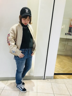 「RNA（アールエヌエー）のアイテム（ブルゾン）」を使った、ネネさん（レディース・152cm）の冬コーディネート