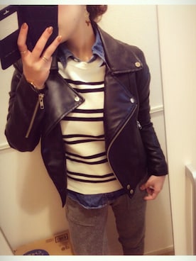 「GU（ジーユー）のアイテム（トップス、ホワイト系）」を使った、＊花子＊さん（レディース・154cm）の冬コーディネート