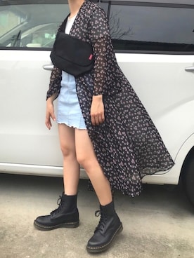 「Dr. Martens（ドクターマーチン）のレディース Dr.Martens ドクターマーチン 1460 W PASCAL 8 EYE BOOT パスカル 8アイレットブーツ 13512006 BLACK VIRGINIA（ブーツ）」を使った、ももさん（レディース・153cm）の春コーディネート