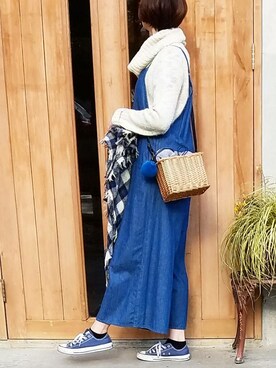 「H&M（エイチ・アンド・エム）のアイテム（ニット/セーター、ホワイト系）」を使った、ＫＥＩＫＯさん（レディース・166cm）の冬コーディネート