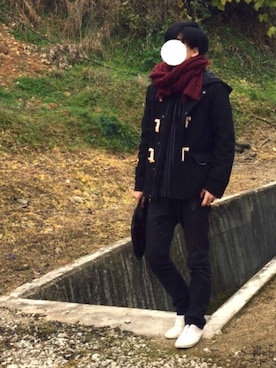「no brand（ノーブランド）のアイテム（ダッフルコート）」を使った、Mihaさん（メンズ・170cm）の冬コーディネート