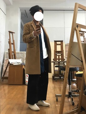 「niko and...（ニコアンド）のアイテム（チェスターコート）」を使った、Mihaさん（メンズ・170cm）の春コーディネート