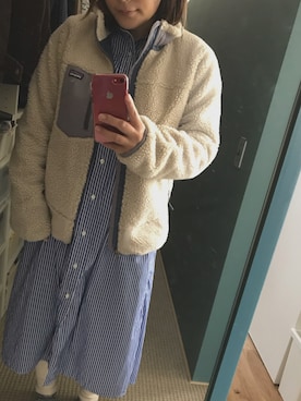 「パタゴニア」｜「アイテム（シャツワンピース）」を使った、あんぷぅさん（レディース・154cm）の冬コーディネート