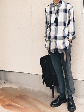 「TOPMAN（トップマン）のアイテム（スラックス）」を使った、よしおさん（メンズ・175cm）の秋コーディネート