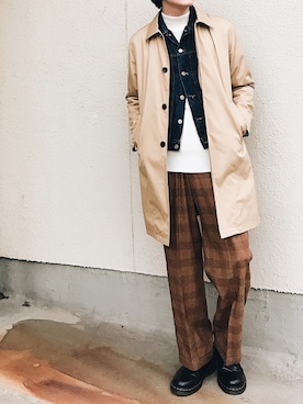 「A.P.C.」｜「アイテム（ステンカラーコート）」を使った、よしおさん（メンズ・175cm）の秋コーディネート