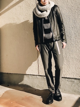 「TOPMAN（トップマン）のアイテム（スラックス）」を使った、よしおさん（メンズ・175cm）の冬コーディネート