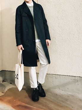 「UNIQLO JW ANDERSON」｜「アイテム（トレンチコート）」を使った、よしおさん（メンズ・175cm）の冬コーディネート