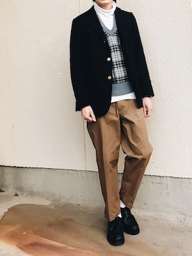 「Johnbull Private labo（ジョンブルプライベートラボ）のアイテム（テーラードジャケット）」を使った、よしおさん（メンズ・175cm）の冬コーディネート