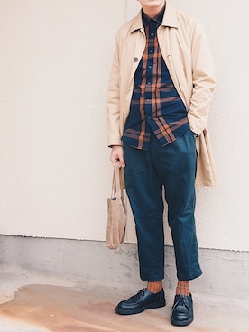 「オシャレパッソ」｜「アイテム（ステンカラーコート）」を使った、よしおさん（メンズ・175cm）の秋コーディネート