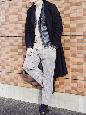 「オーバーコート」｜「アイテム（ライダースジャケット）」を使った、よしおさん（メンズ・175cm）の冬コーディネート