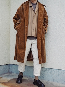 「yoke」｜「アイテム（ステンカラーコート）」を使った、よしおさん（メンズ・175cm）の冬コーディネート