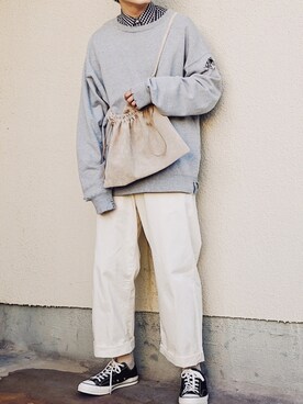 「STUDIOUS（ステュディオス）のアイテム（チノパンツ）」を使った、よしおさん（メンズ・175cm）の春コーディネート