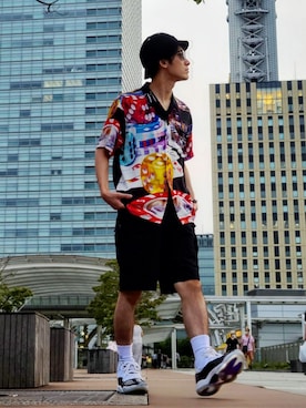 「レーヨンシャツ」｜「アイテム（帽子）」を使った、ジェロニモさん（メンズ・170cm）の夏コーディネート