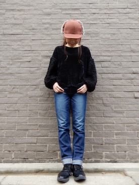 「アイテム（キャップ、オレンジ系）」を使った、びきさん（レディース・152cm）の秋コーディネート