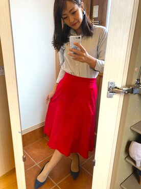 「POLO RALPH LAUREN（ポロ ラルフ ローレン）のニット オックスフォードシャツ（シャツ/ブラウス、ブルー系）」を使った、ゆみちょりさん（レディース・163cm）の秋コーディネート
