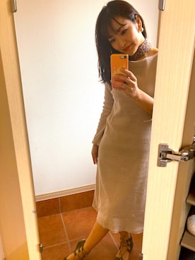 「flowriri（フロウリリ）のflowriri バックオープンリブワンピース（ワンピース、ブルー系）」を使った、ゆみちょりさん（レディース・163cm）の春コーディネート