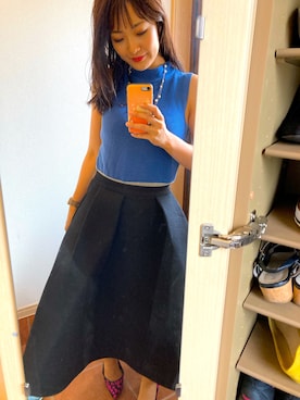 「NOLLEY’S（ノーリーズ）のアイテム（ニット/セーター、ブルー系）」を使った、ゆみちょりさん（レディース・163cm）の春コーディネート