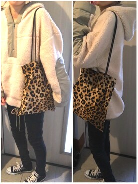 「DHOLIC(ディーホリック)のアイテム(エコバッグ/サブバッグ)」を使った、小太郎♡さん(レディース・166cm)の冬コーディネート