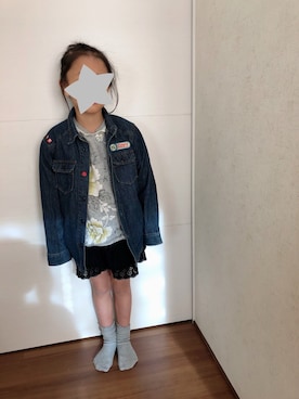「西松屋」｜「アイテム（デニムジャケット）」を使った、Seenaa☆Tsuuguu☆ さん（キッズ・110cm）の冬コーディネート