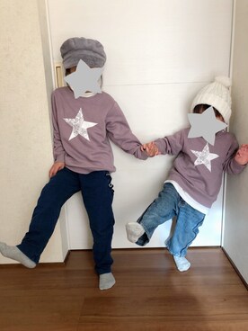「Moujonjon（ムージョンジョン）のアイテム（デニムパンツ）」を使った、Seenaa☆Tsuuguu☆ さん（キッズ・100cm）の冬コーディネート