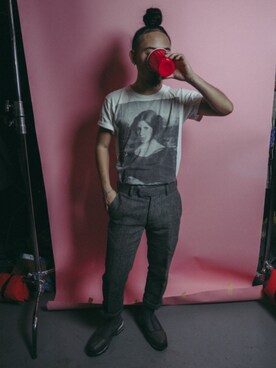 「TOPMAN（トップマン）のアイテム（スラックス）」を使った、Jeff Donnaさん（メンズ・160cm）の冬コーディネート