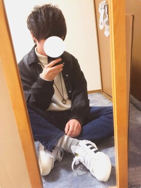 「白ニット」｜「アイテム（ナイロンジャケット）」を使った、ししょー🎤さん（メンズ・168cm）の冬コーディネート
