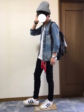 「アイテム（バンダナ/スカーフ）」を使った、ししょー🎤さん（メンズ・168cm）の夏コーディネート