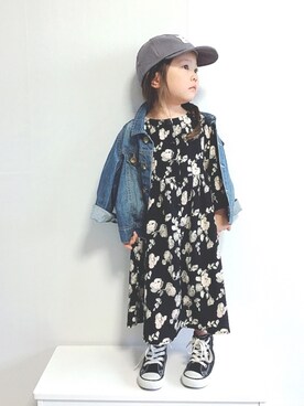 「ガウン」｜「アイテム（デニムジャケット）」を使った、rinka⋆*さん（キッズ・90cm）の春コーディネート