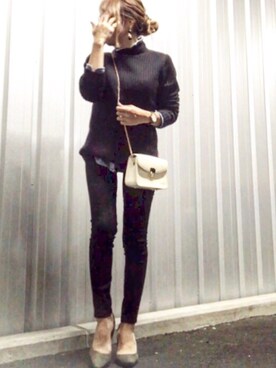 「UNIQLO（ユニクロ）のWOMEN ウルトラストレッチジーンズ（デニムパンツ）」を使った、riiiii_yuparipaさん（レディース・152cm）の冬コーディネート