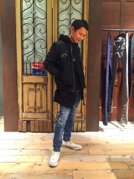 「DIESEL（ディーゼル）のアイテム（スタジャン）」を使った、TAKAさん（メンズ・165cm）の冬コーディネート