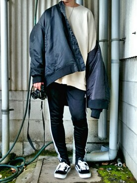 「unrelaxing（アンリラクシング）のアイテム（スウェット）」を使った、ARu.さん（メンズ・172cm）の冬コーディネート
