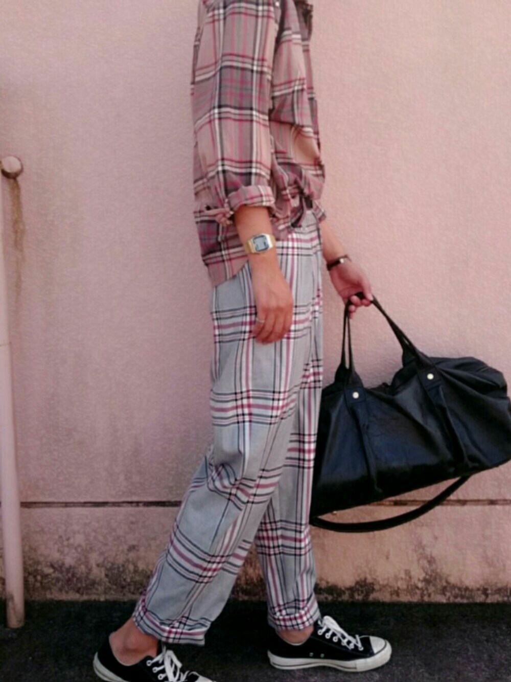 monkey time＞ TW GRAY CHECK WIDE 1P PANTS/ワイドパンツ ◇を