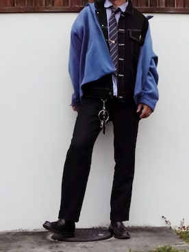「サックスブルー」｜「アイテム（デニムジャケット）」を使った、ARu.さん（メンズ・172cm）の冬コーディネート