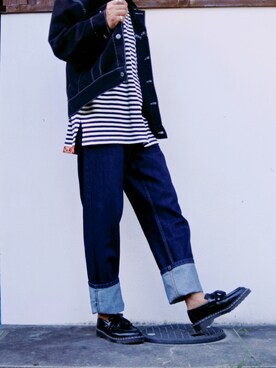 「デニムonデニム」｜「アイテム（デニムジャケット）」を使った、ARu.さん（メンズ・172cm）の秋コーディネート