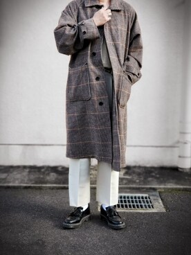 「MONKEY TIME（モンキータイム）のアイテム（ステンカラーコート）」を使った、ARu.さん（メンズ・172cm）の冬コーディネート