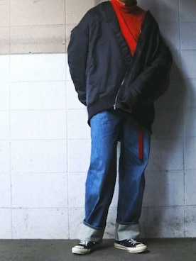 「unrelaxing（アンリラクシング）のアイテム（MA-1）」を使った、ARu.さん（メンズ・172cm）の冬コーディネート