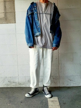 「niko and...（ニコアンド）のペインターデニムパンツ（デニムパンツ）」を使った、ARu.さん（メンズ・172cm）の春コーディネート