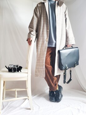 「CREARE -LINO-（クレアーレリノ）のアイテム（ステンカラーコート）」を使った、ARu.さん（メンズ・172cm）の冬コーディネート