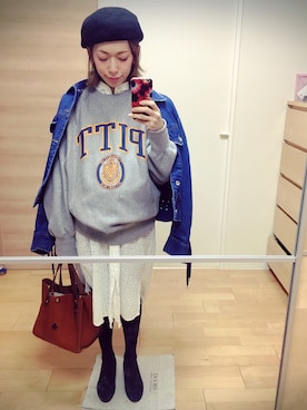 「G.V.G.V.（ジーヴィージーヴィー）のアイテム（デニムジャケット）」を使った、caroさん（レディース・157cm）の冬コーディネート