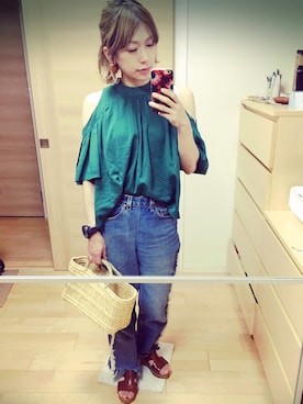 「リメイクデニム」｜「アイテム（ヘアアクセサリー）」を使った、caroさん（レディース・157cm）の夏コーディネート