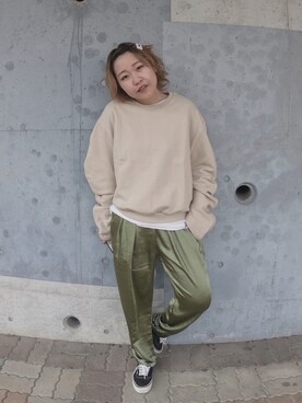 「H&M（エイチ・アンド・エム）のH&M - 長袖ジャージートップス - ホワイト（Tシャツ/カットソー、ホワイト系）」を使った、ミズキさん（レディース・160cm）の春コーディネート