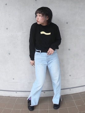 「young mondayのアイテム（Tシャツ/カットソー、ブラック系）」を使った、ミズキさん（レディース・160cm）の春コーディネート