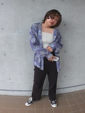 「古着のアイテム（シャツ/ブラウス、パープル系）」を使った、ミズキさん（レディース・160cm）の春コーディネート