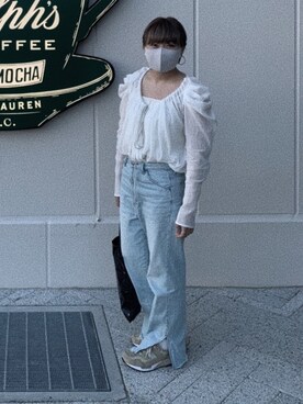 「Wrangler（ラングラー）のアイテム（デニムパンツ、ブルー系）」を使った、ミズキさん（レディース・160cm）の秋コーディネート