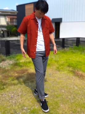 「おしゃれスタ（オシャレスタ）のアイテム（トップス）」を使った、ひじきさん（メンズ・168cm）の夏コーディネート