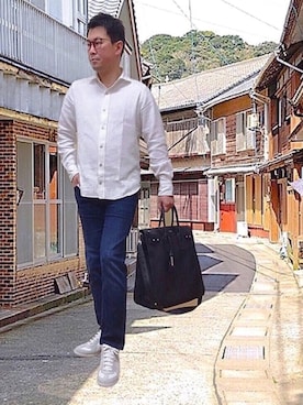 「SAINT LAURENT PARIS（サンローランパリ）のアイテム（トートバッグ）」を使った、ひじきさん（メンズ・168cm）の冬コーディネート