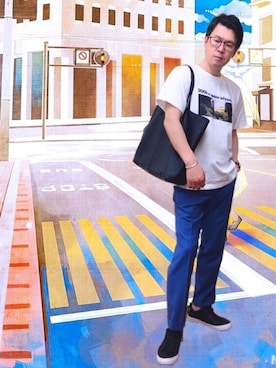 「UNIVERSAL LANGUAGE（ユニバーサルランゲージ）のアイテム（スラックス）」を使った、ひじきさん（メンズ・168cm）の夏コーディネート