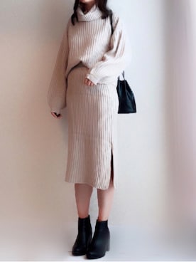 「fifth（フィフス）のフェイクレザー巾着バッグ（ハンドバッグ）」を使った、kさん（レディース・158cm）の秋コーディネート
