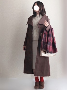 「ケーブルニット」｜「アイテム（ブーティ）」を使った、kさん（レディース・158cm）の冬コーディネート